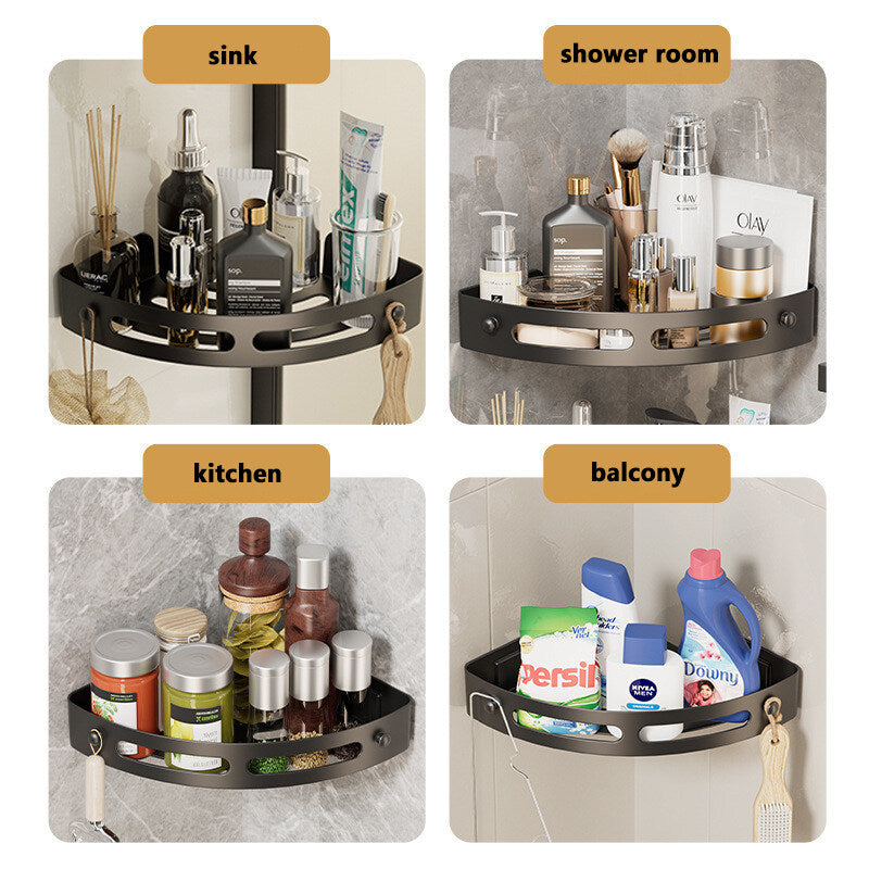 ✨3-Pack Black Triangle Shower Shelf, No-Drill Wall-Mounted Shower Storage Rack, Bathroom Accessories Towel Hook Toiletries