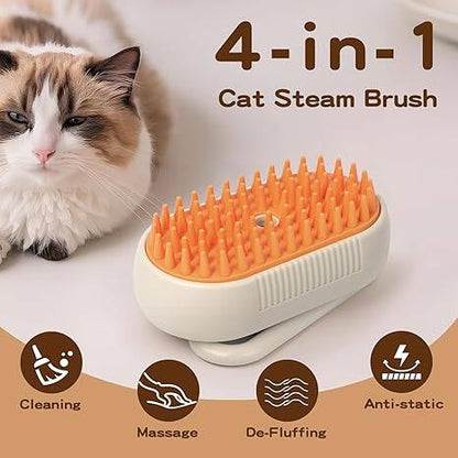 😻🐾Pet Steam Brush, Rechargeable Cat Hair Removal Steam Brush, 2025 New Four-in-One Pet Spray Hair Removal Comb, Anti-static, Massage, Cleaning, Hair Removal and Combing, Multi-function in One!🐾