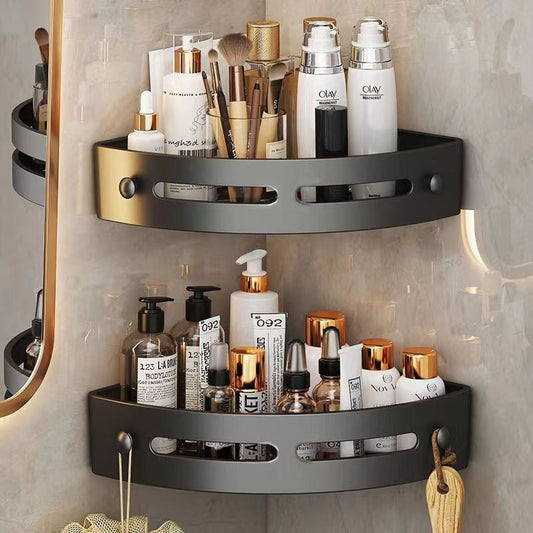 ✨3-Pack Black Triangle Shower Shelf, No-Drill Wall-Mounted Shower Storage Rack, Bathroom Accessories Towel Hook Toiletries