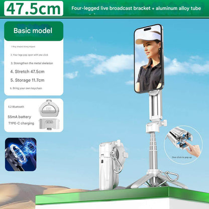 ✨Magsafe Tripod Stand for iPhone Portable Pocket Size Selfie Stick with Rechargeable Remote and Metal RingCompatible with Android