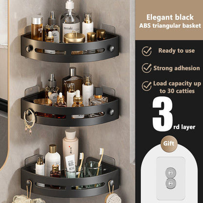 ✨3-Pack Black Triangle Shower Shelf, No-Drill Wall-Mounted Shower Storage Rack, Bathroom Accessories Towel Hook Toiletries